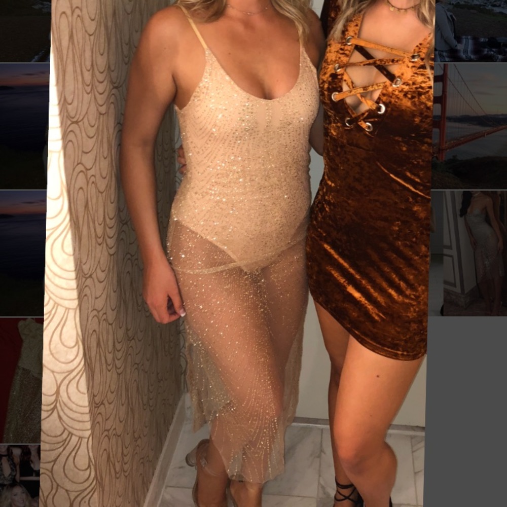 Aviana jewelled midi dress / sheer bodysuit